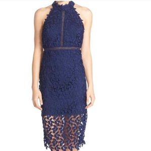 Bardot halter dress in navy “Gemma”